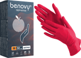 Benovy Перчатки нитриловые текстурированные, цвет красный "S", 50 пар